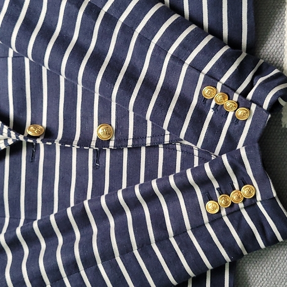 JCREW Navy and Cream Striped Blazer with Gold Buttons Size 6 - Picture 2 of 4